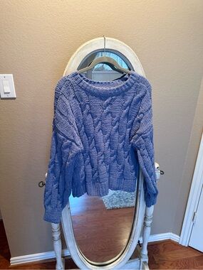 Periwinkle Blue Cable Knit Crewneck Sweater